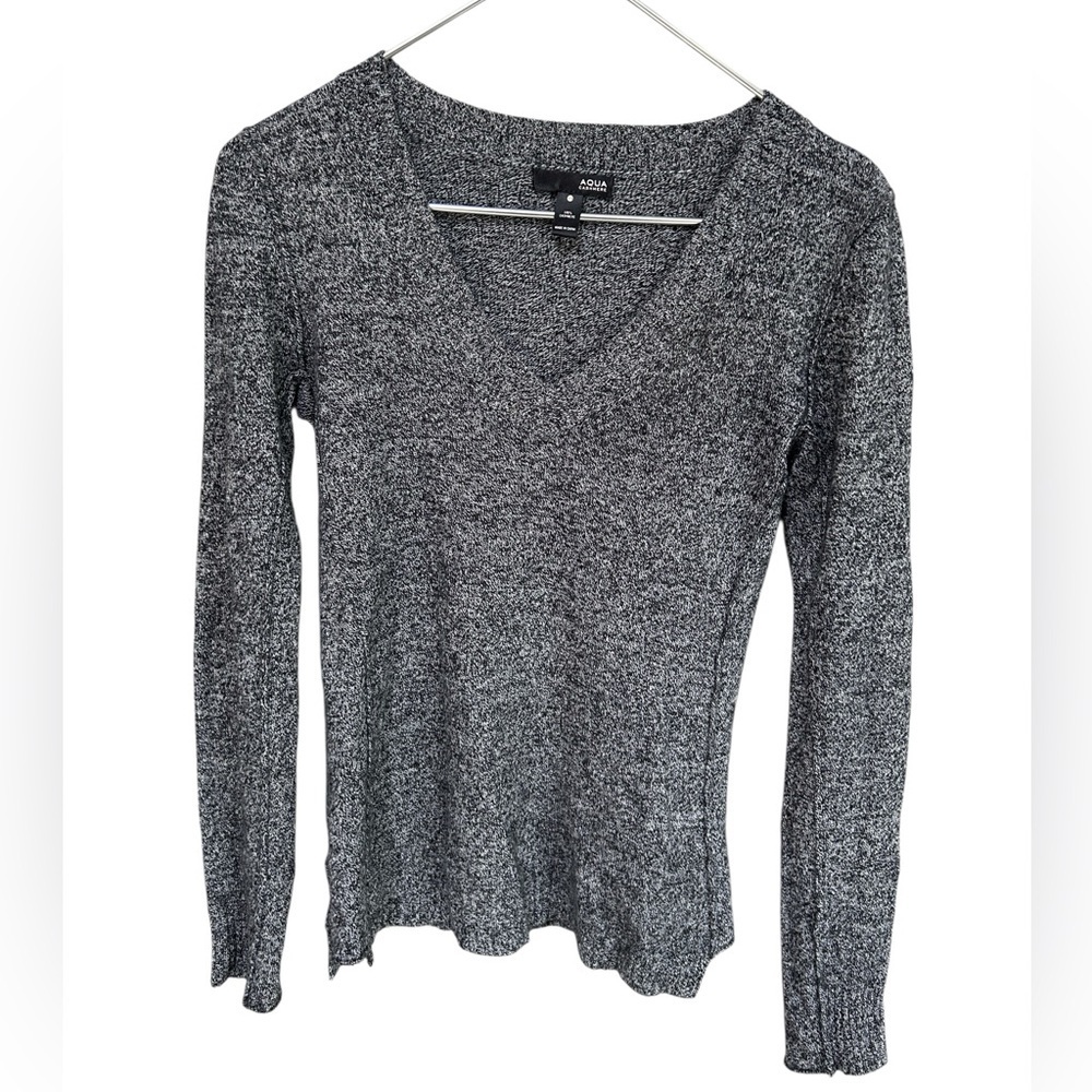 Aqua Lightweight Cashmere Sweater V Neck Dark Gray Heather Size XS